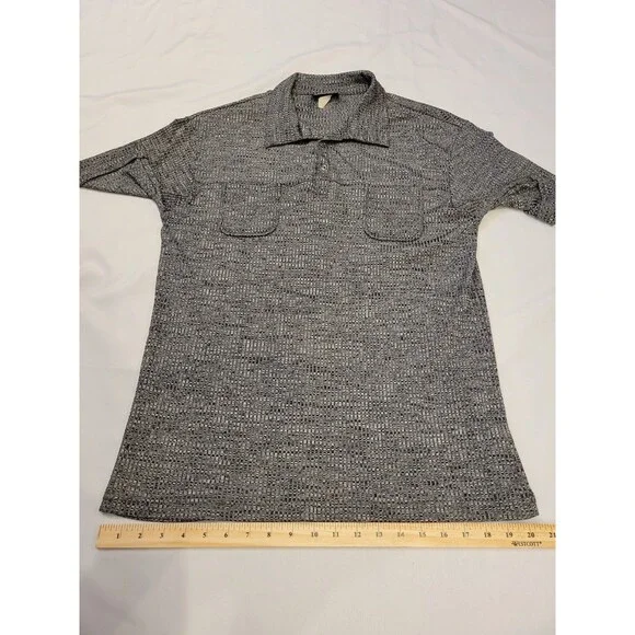 Vintage Odo Mens Polo Shirt Fits Medium Silver Black Shiny Disco Club Party - Picture 8 of 10